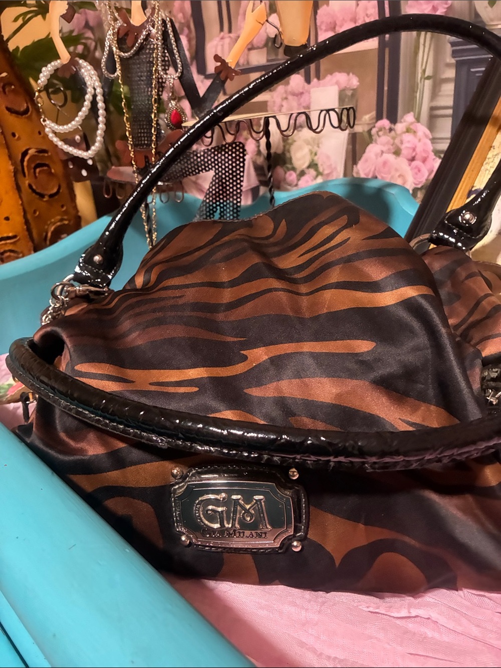 Gia Melani- Brown and Black Zebra-Print Shoulder Bag